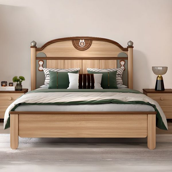 "Natural Color Modish Natural Wood Standard Children Bed with Headboard, Gender Neutral"