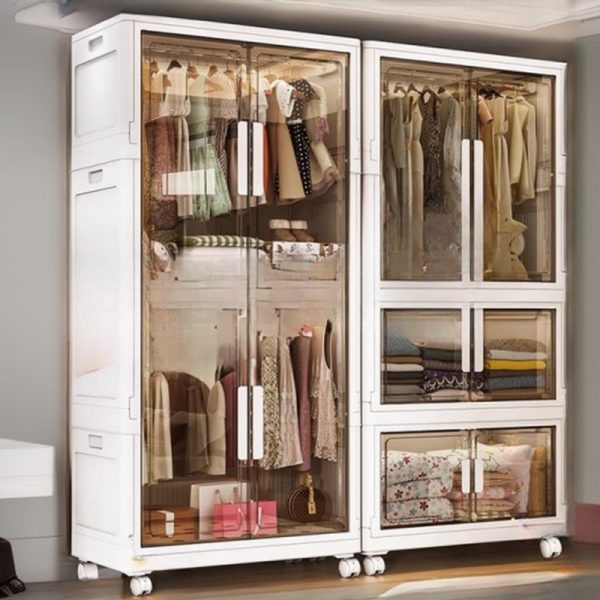 "Functional Synthetic Material Children's Wardrobe with Shelf, Clothing Rod, and Door"